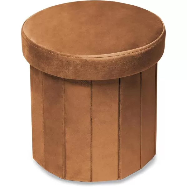 Phantoscope Storage Ottoman Round15 Inch Velvet Folding Storage Boxes Footrest Foot Ottoman Toy Box Padded Seat for Dorm Living Room Bedroom Support 220lbs Light GreenBrown