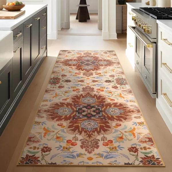 Phantoscope Vintage Collection Round Area Rug 6ft Washable NonSlip Round Rug Large Circle Rug LowPile Floral Painting Boho Carpet for Living Room Bedroom Kitchen Dining Room Forest GreenCreamRustMulti Floral
