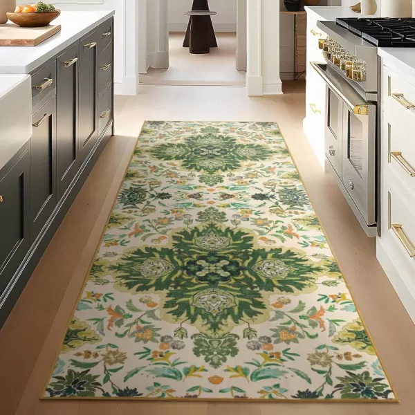 Phantoscope Vintage Collection Round Area Rug 6ft Washable NonSlip Round Rug Large Circle Rug LowPile Floral Painting Boho Carpet for Living Room Bedroom Kitchen Dining Room Forest GreenCreamForest GreenCream