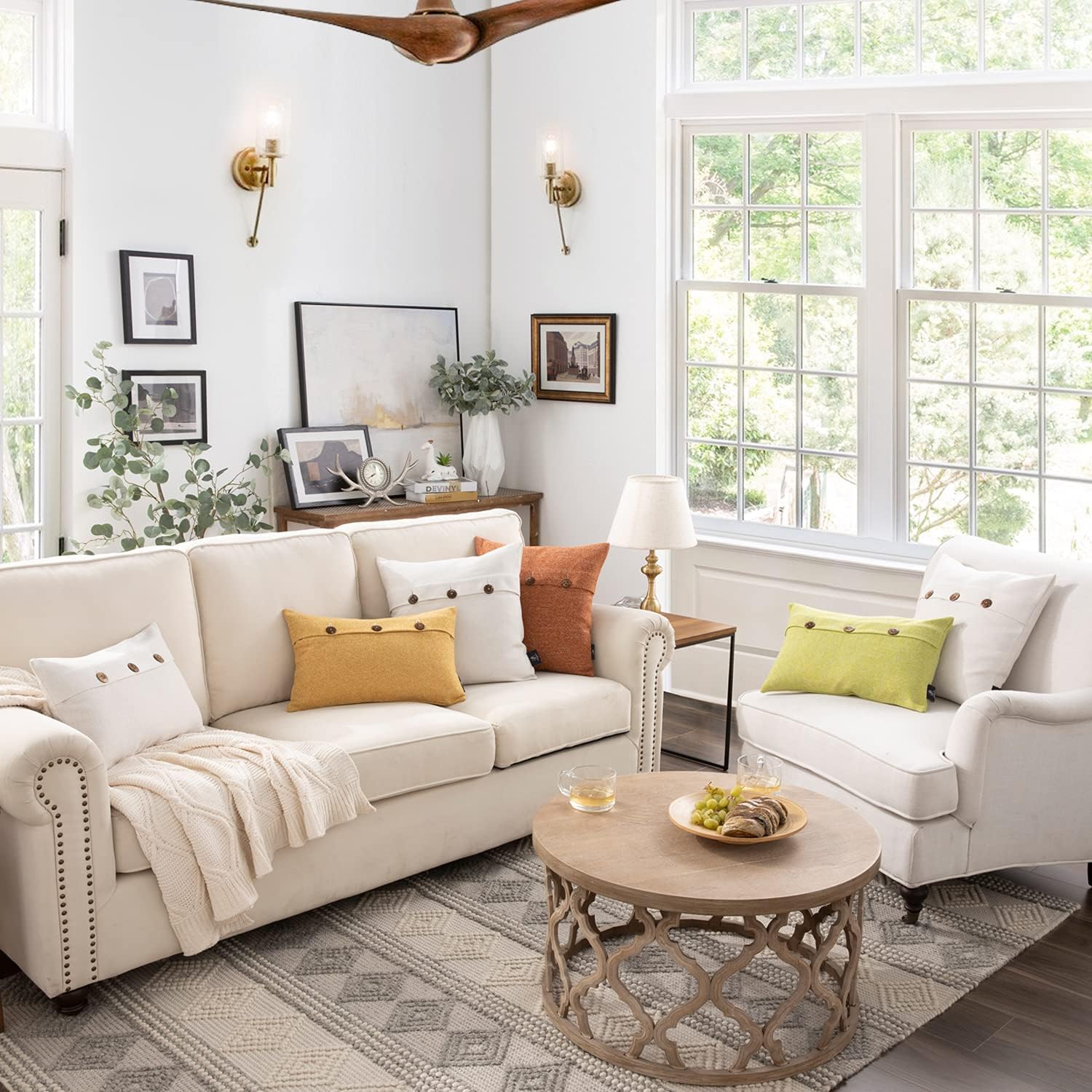 Phantoscope Farmhouse Throw Pillow Covers Triple Button Vintage Linen Solid Decorative Pillow Cover for Couch Bed and Chair Off White 18 x 18 inches 45 x 45 cm Pack of 2Offwhite