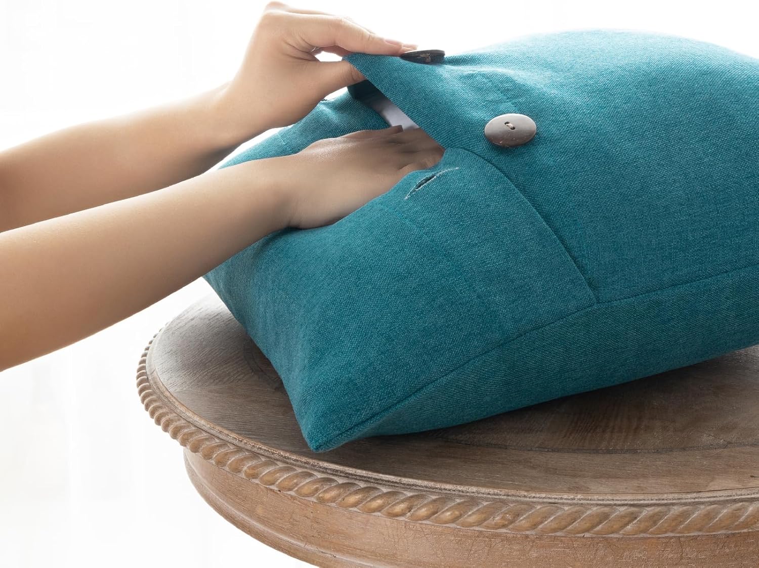 Phantoscope Farmhouse Throw Pillow Covers Triple Button Vintage Linen Solid Decorative Pillow Cover for Couch Bed and Chair Off White 18 x 18 inches 45 x 45 cm Pack of 2Blue