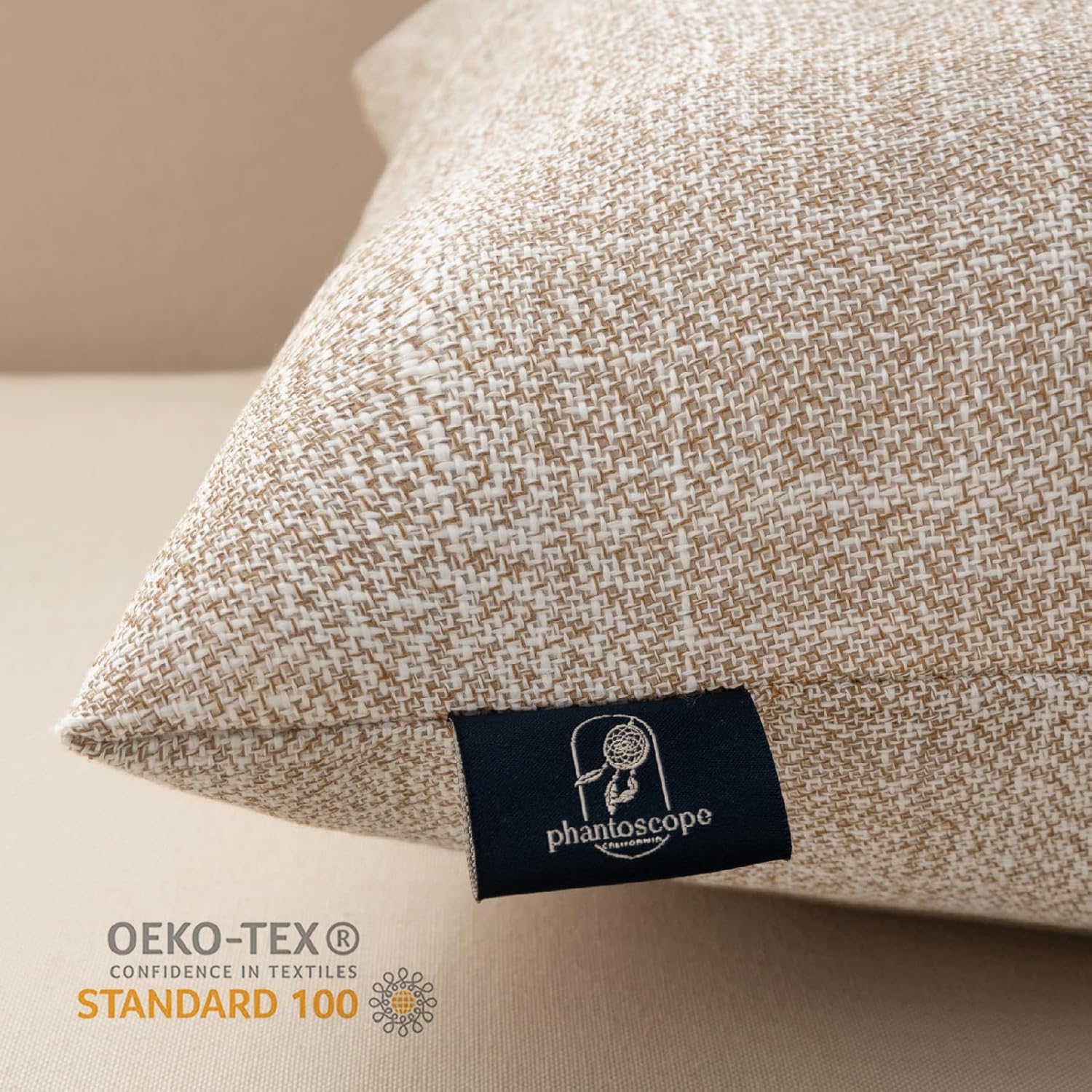 Phantoscope Farmhouse Throw Pillow Covers Triple Button Vintage Linen Solid Decorative Pillow Cover for Couch Bed and Chair Off White 18 x 18 inches 45 x 45 cm Pack of 2Beige