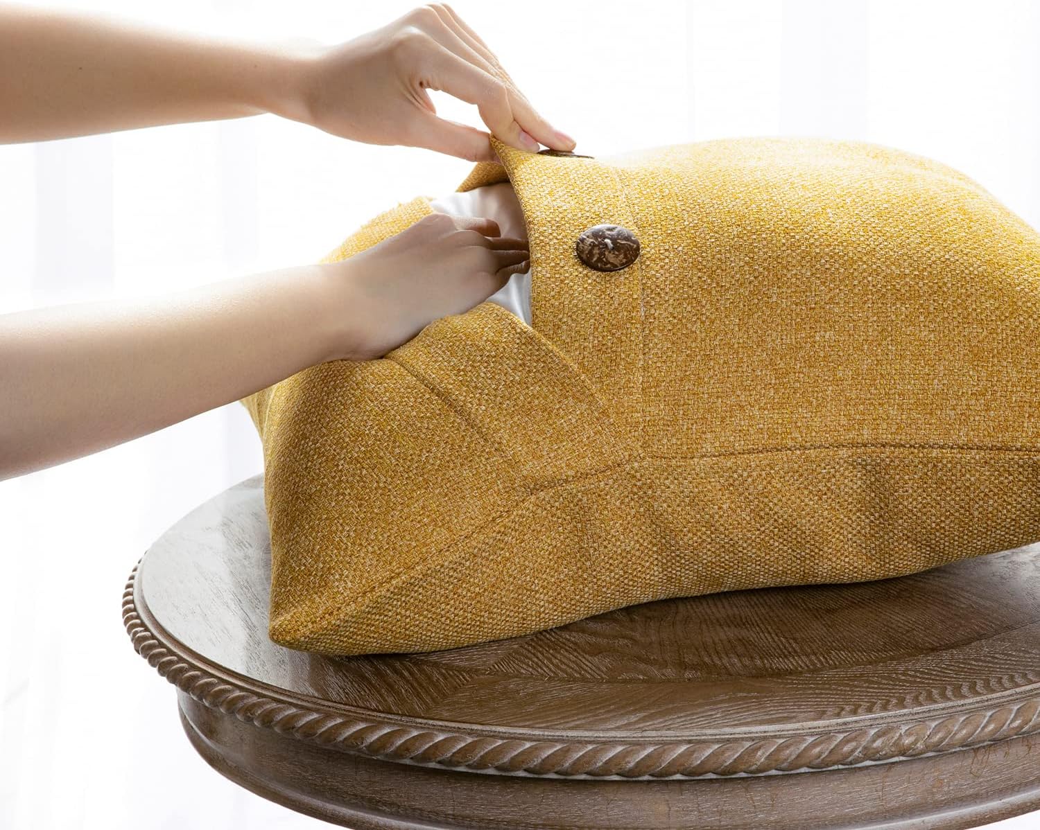 Phantoscope Farmhouse Throw Pillow Covers Triple Button Vintage Linen Solid Decorative Pillow Cover for Couch Bed and Chair Off White 18 x 18 inches 45 x 45 cm Pack of 2Yellow