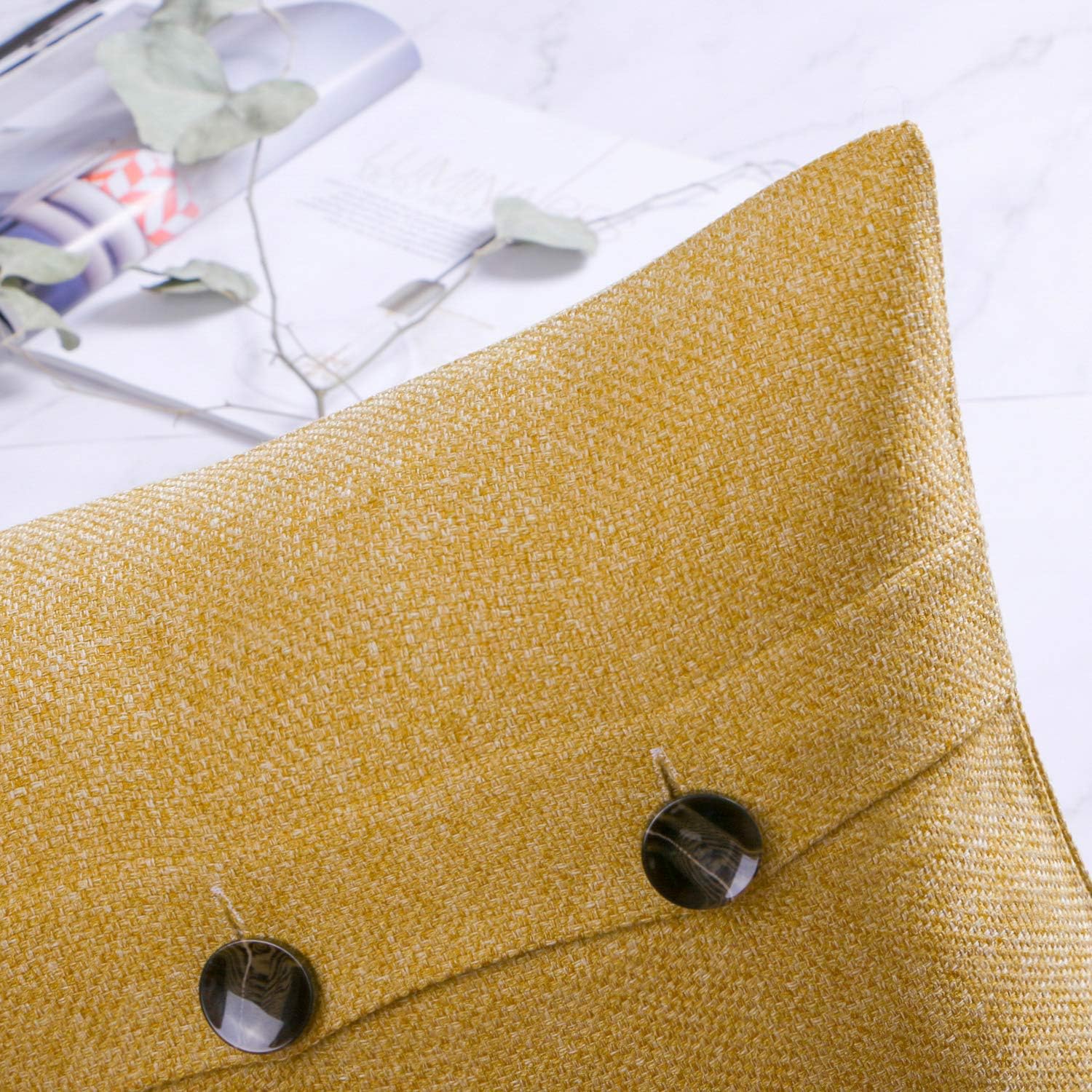 Phantoscope Farmhouse Throw Pillow Covers Triple Button Vintage Linen Solid Decorative Pillow Cover for Couch Bed and Chair Off White 18 x 18 inches 45 x 45 cm Pack of 2Yellow