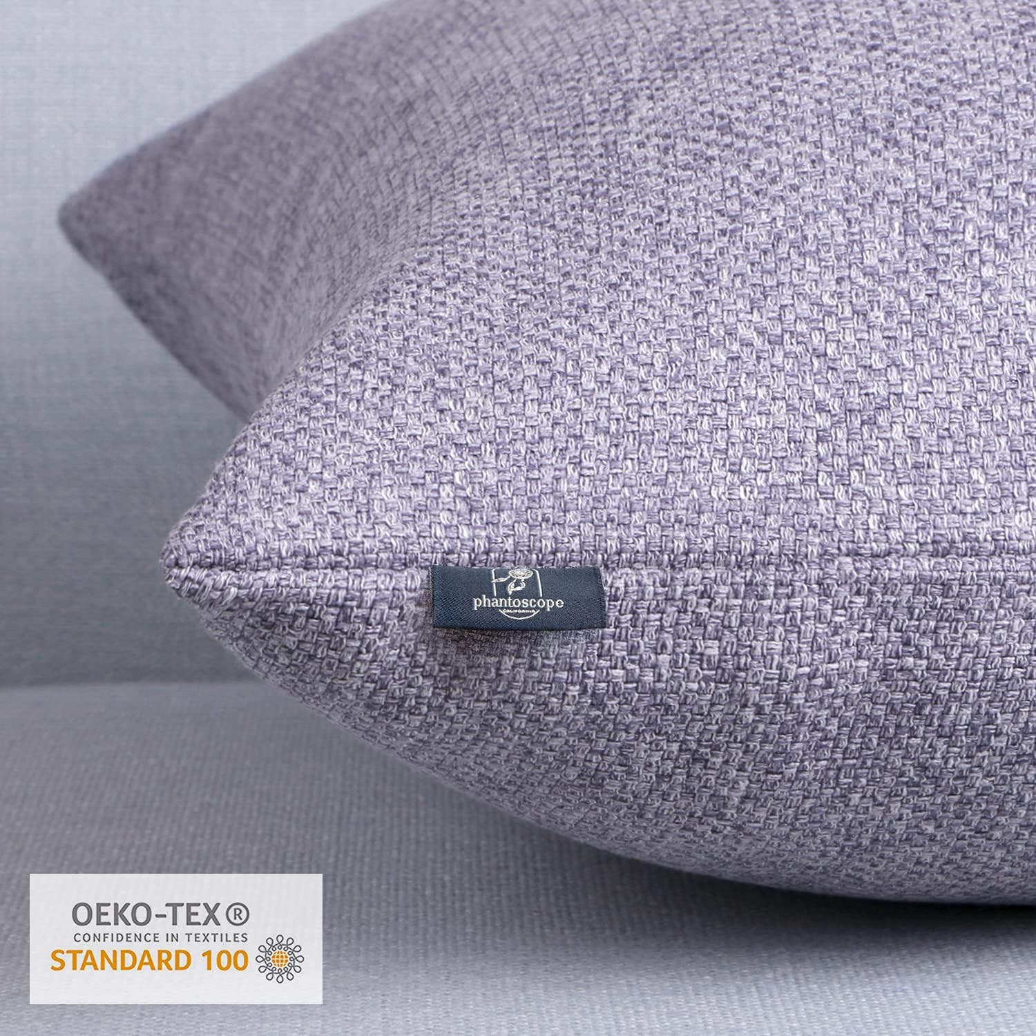 Phantoscope Farmhouse Throw Pillow Covers Triple Button Vintage Linen Solid Decorative Pillow Cover for Couch Bed and Chair Off White 18 x 18 inches 45 x 45 cm Pack of 2Light Purple