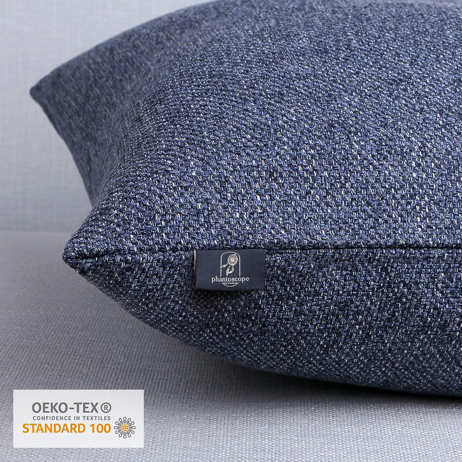 Phantoscope Farmhouse Throw Pillow Covers Triple Button Vintage Linen Solid Decorative Pillow Cover for Couch Bed and Chair Off White 18 x 18 inches 45 x 45 cm Pack of 2Navy Blue