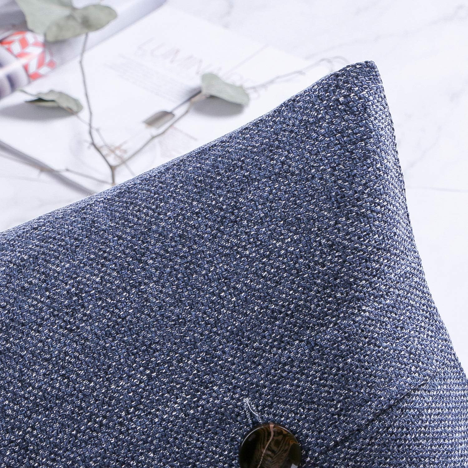 Phantoscope Farmhouse Throw Pillow Covers Triple Button Vintage Linen Solid Decorative Pillow Cover for Couch Bed and Chair Off White 18 x 18 inches 45 x 45 cm Pack of 2Navy Blue