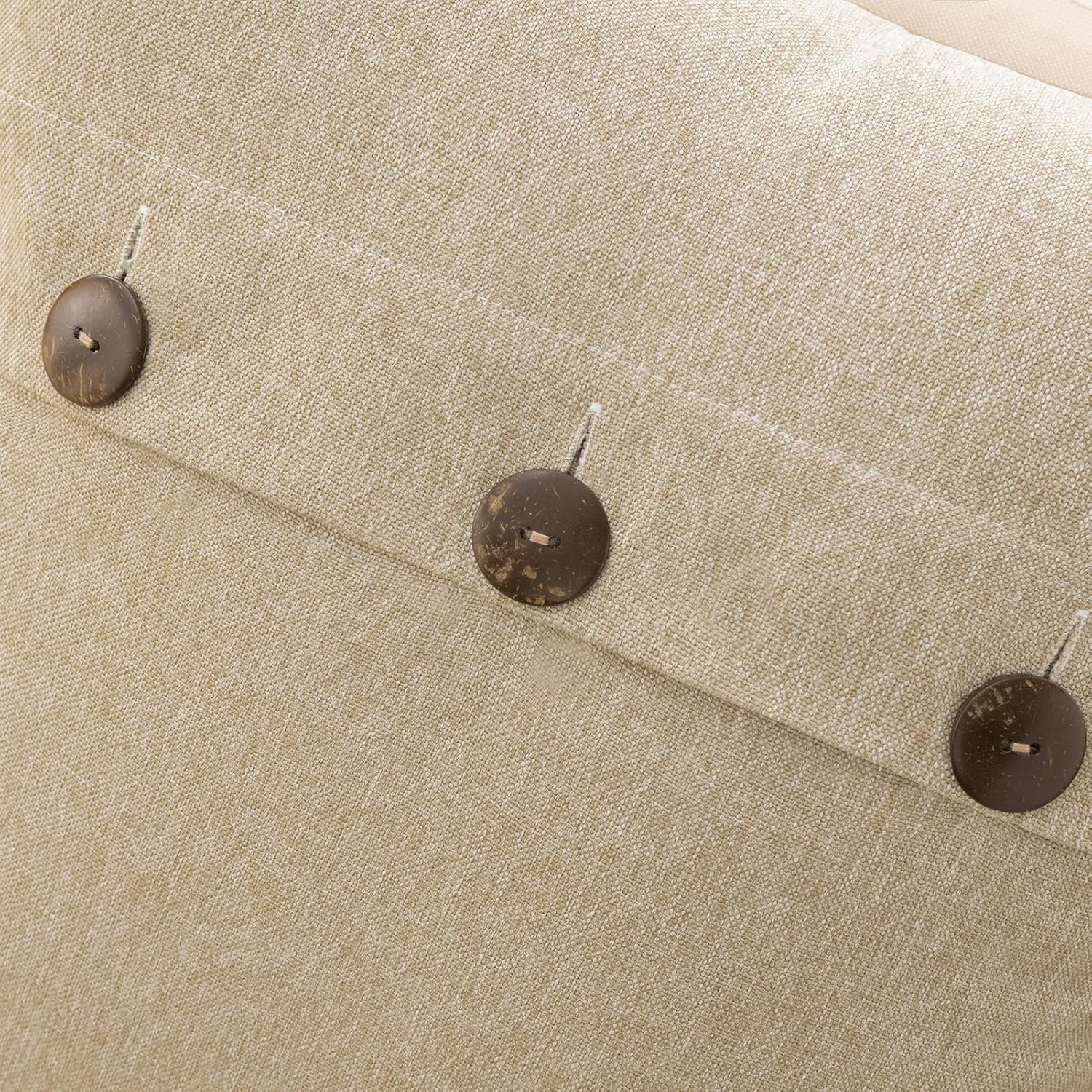 Phantoscope Farmhouse Throw Pillow Covers Triple Button Vintage Linen Solid Decorative Pillow Cover for Couch Bed and Chair Off White 18 x 18 inches 45 x 45 cm Pack of 2Light Beige