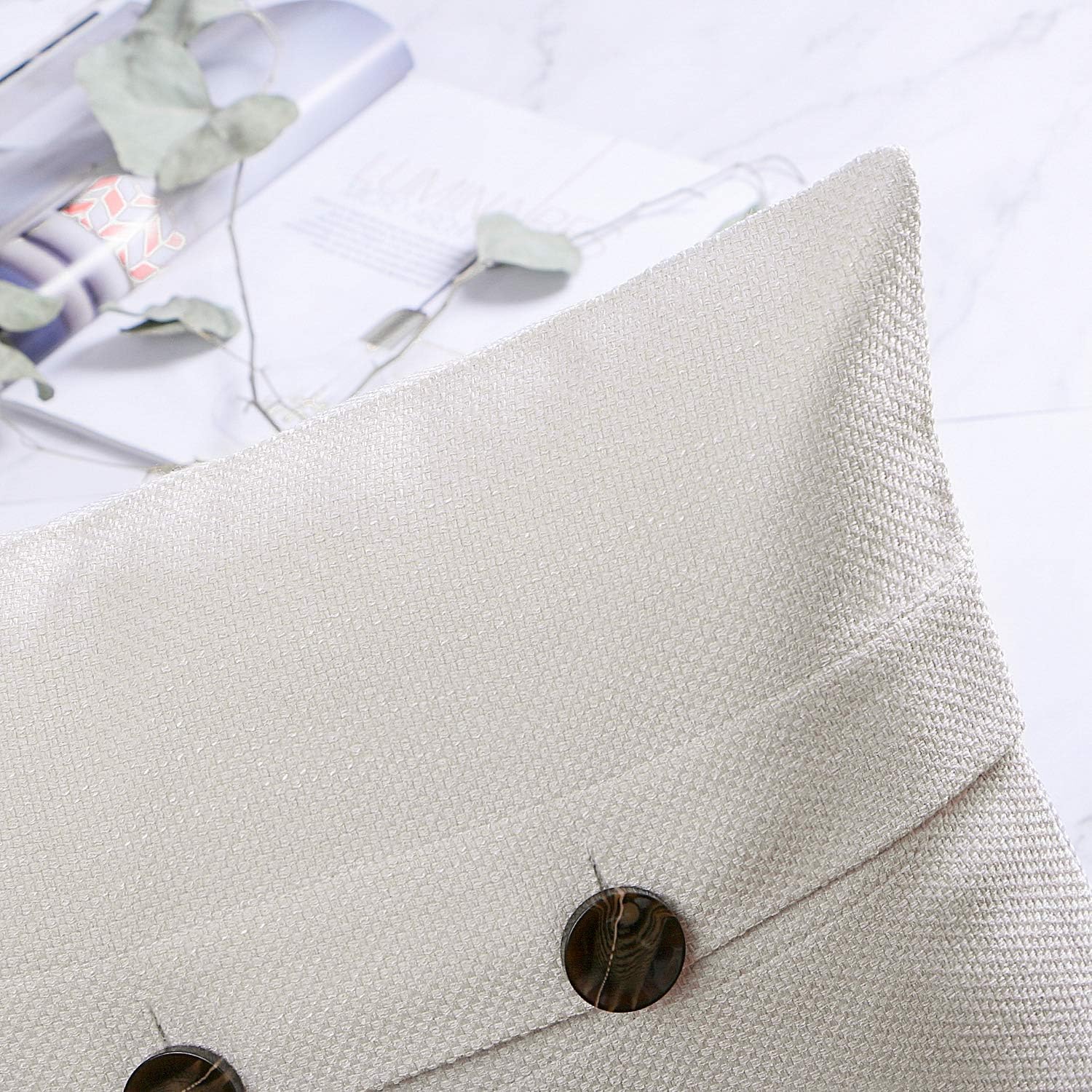 Phantoscope Farmhouse Throw Pillow Covers Triple Button Vintage Linen Solid Decorative Pillow Cover for Couch Bed and Chair Off White 18 x 18 inches 45 x 45 cm Pack of 2Offwhite