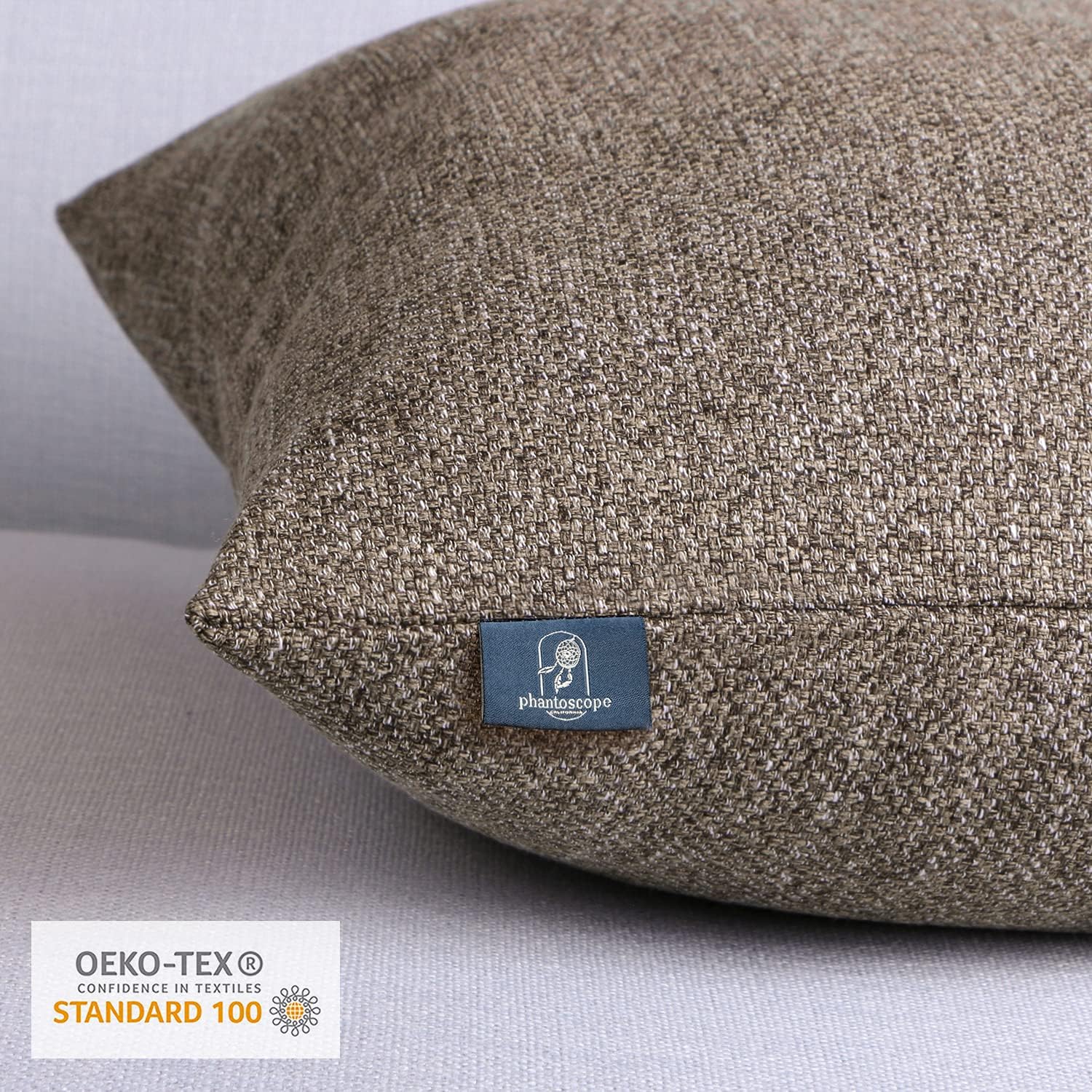 Phantoscope Farmhouse Throw Pillow Covers Triple Button Vintage Linen Solid Decorative Pillow Cover for Couch Bed and Chair Off White 18 x 18 inches 45 x 45 cm Pack of 2Coffee