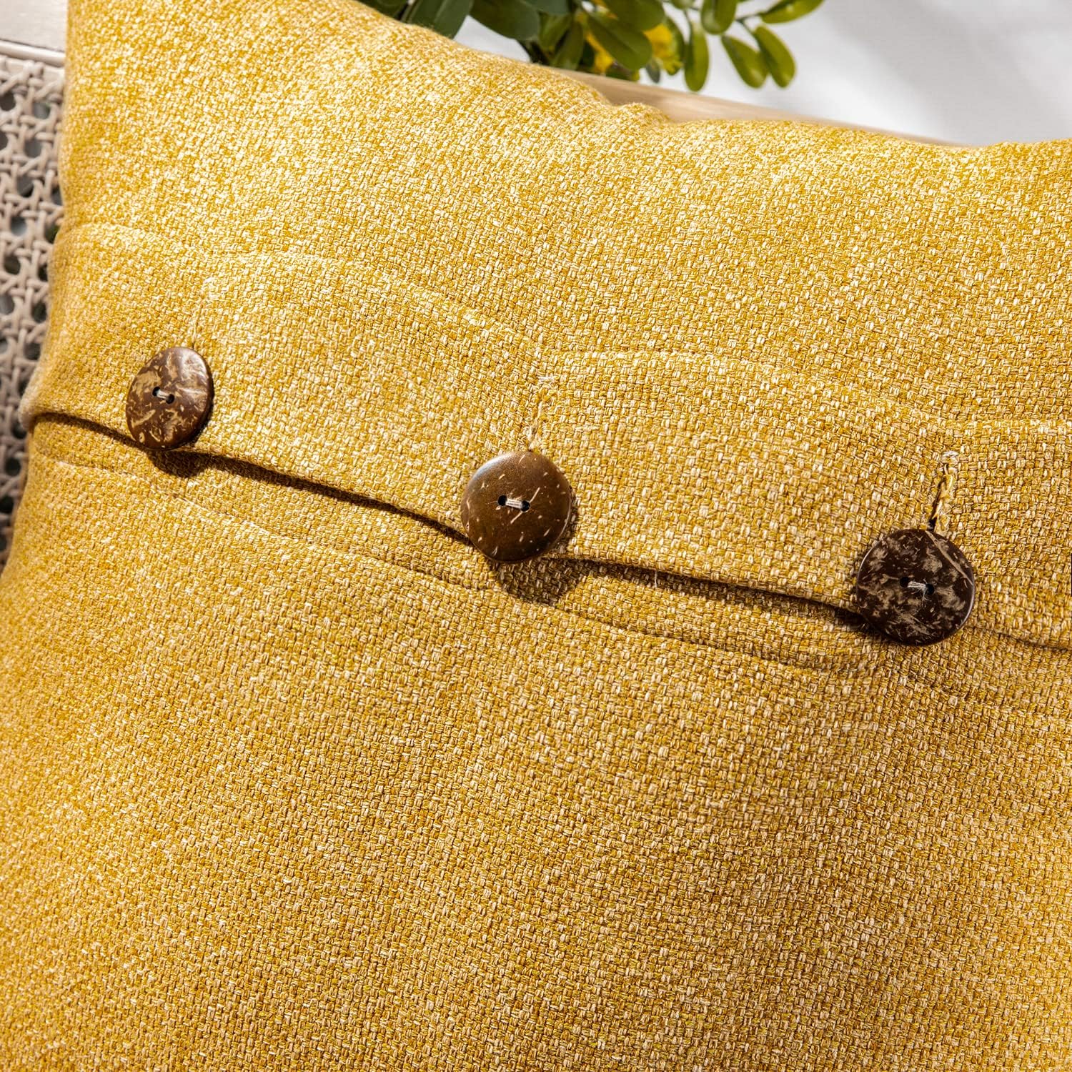 Phantoscope Farmhouse Throw Pillow Covers Triple Button Vintage Linen Solid Decorative Pillow Cover for Couch Bed and Chair Off White 18 x 18 inches 45 x 45 cm Pack of 2Yellow