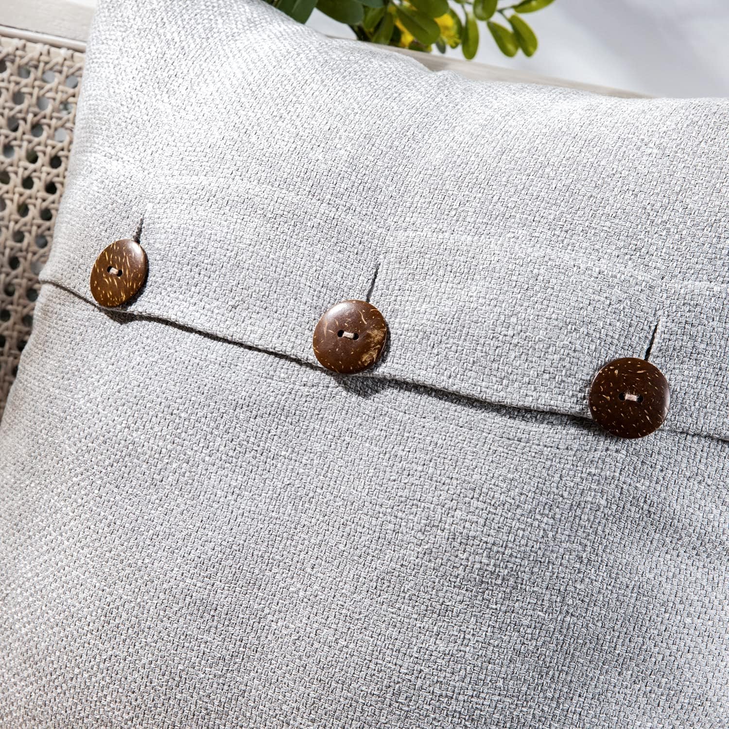 Phantoscope Farmhouse Throw Pillow Covers Triple Button Vintage Linen Solid Decorative Pillow Cover for Couch Bed and Chair Off White 18 x 18 inches 45 x 45 cm Pack of 2Light Grey