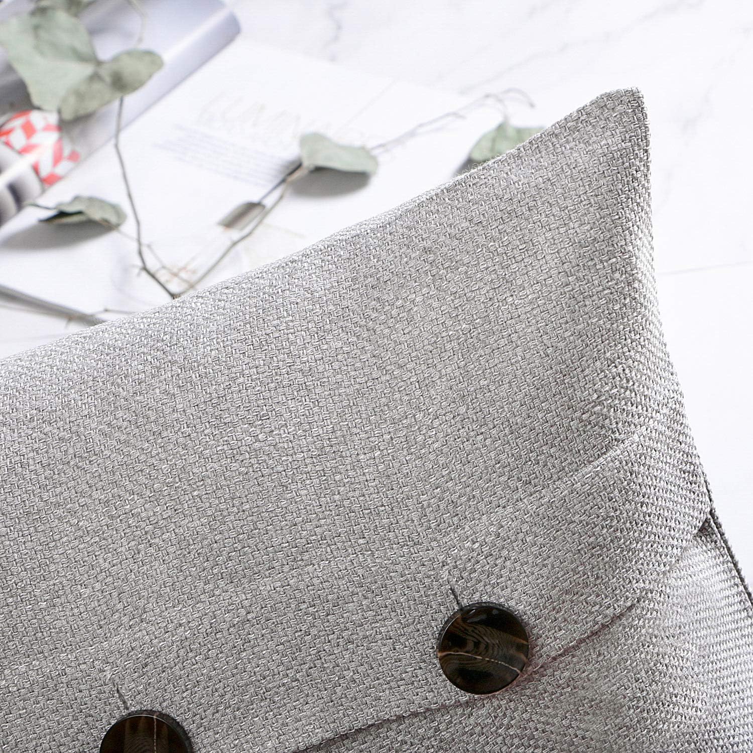 Phantoscope Farmhouse Throw Pillow Covers Triple Button Vintage Linen Solid Decorative Pillow Cover for Couch Bed and Chair Off White 18 x 18 inches 45 x 45 cm Pack of 2Light Grey