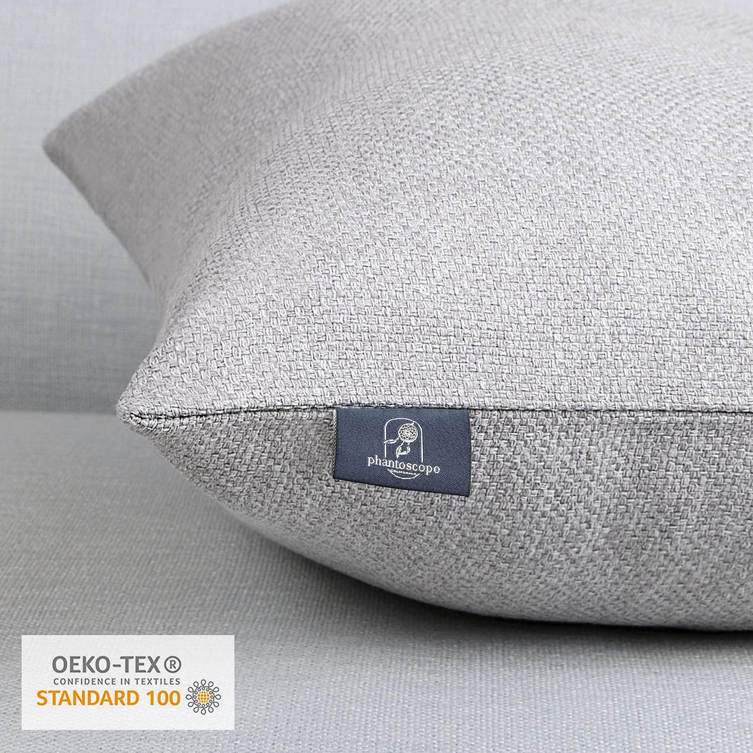 Phantoscope Farmhouse Throw Pillow Covers Triple Button Vintage Linen Solid Decorative Pillow Cover for Couch Bed and Chair Off White 18 x 18 inches 45 x 45 cm Pack of 2Light Grey