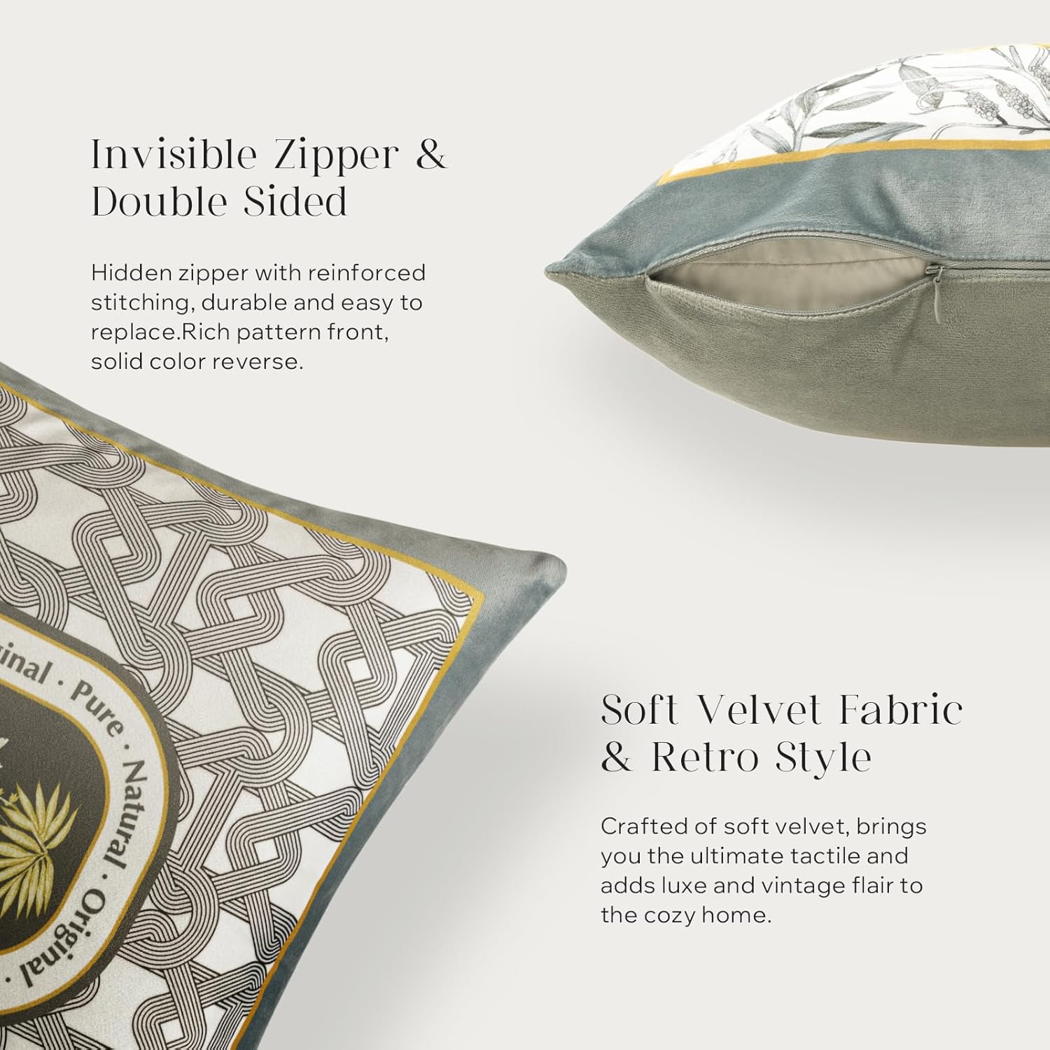 Phantoscope Pack of 4 Velvet Throw Pillow Covers Decorative Soft Velvet Pillows Vintage Chinoiserie Pillow Covers Square Cushion Case for Couch Bed Sofa BlueGreyWhite 18x18 inchesYellow