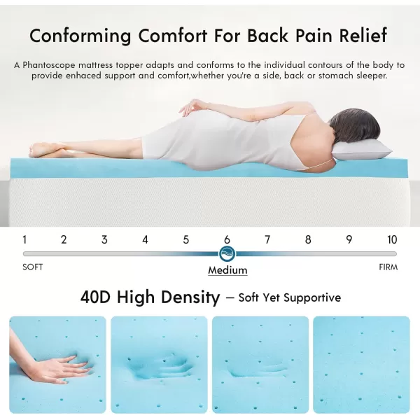 Phantoscope 4 Inch Dual Layer Memory Foam Mattress Topper Queen Size 2 Inch Cooling Gel Memory Foam  2 Inch Cotton Pillow Top Cover Relieve Hip and Back Pain for Stomach and Side Sleepers White