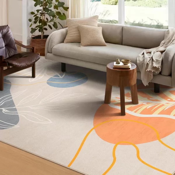 Phantoscope 8x10 Illustration Collection Area Rug Washable Living Room Rug NonSlip LowPile Abstract Plant Painting Carpet for Bedroom Dining Room Office Indoor Outdoor Printed Rug BeigeBeige