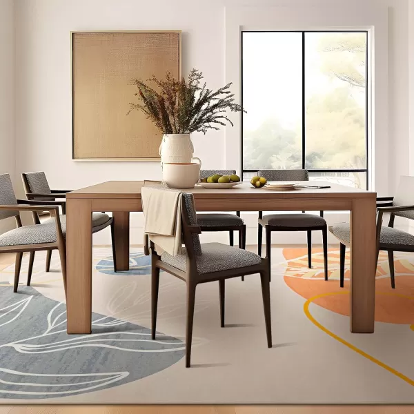 Phantoscope 8x10 Illustration Collection Area Rug Washable Living Room Rug NonSlip LowPile Abstract Plant Painting Carpet for Bedroom Dining Room Office Indoor Outdoor Printed Rug BeigeBeige