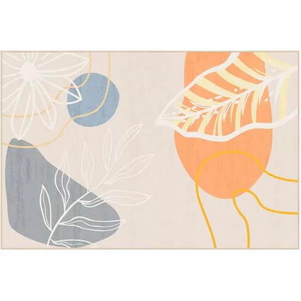 Phantoscope 8x10 Illustration Collection Area Rug Washable Living Room Rug NonSlip LowPile Abstract Plant Painting Carpet for Bedroom Dining Room Office Indoor Outdoor Printed Rug BeigeBeige