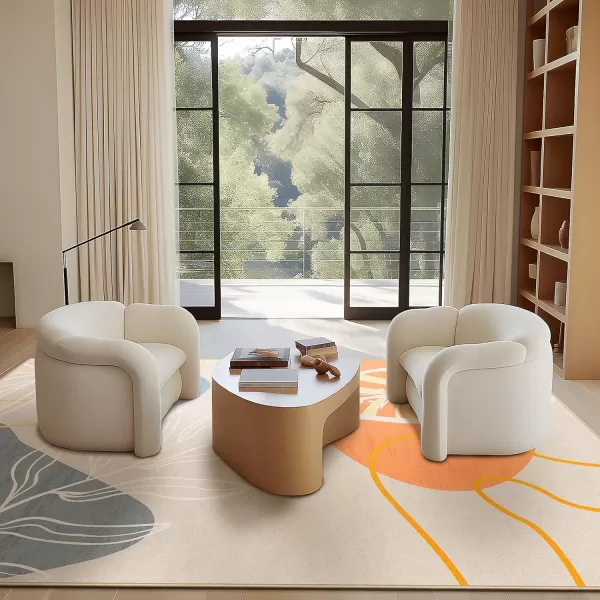 Phantoscope 8x10 Illustration Collection Area Rug Washable Living Room Rug NonSlip LowPile Abstract Plant Painting Carpet for Bedroom Dining Room Office Indoor Outdoor Printed Rug BeigeBeige