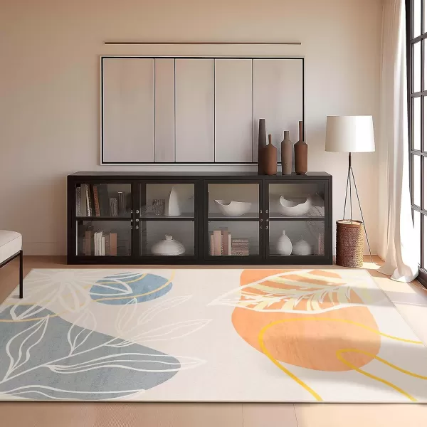 Phantoscope 8x10 Illustration Collection Area Rug Washable Living Room Rug NonSlip LowPile Abstract Plant Painting Carpet for Bedroom Dining Room Office Indoor Outdoor Printed Rug BeigeBeige