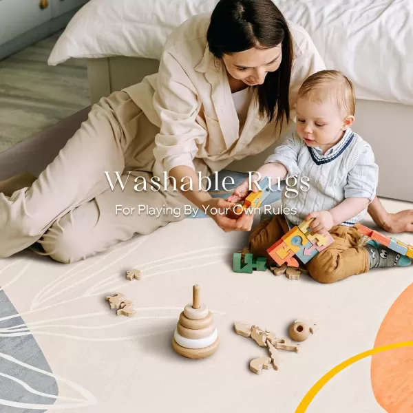 Phantoscope 8x10 Illustration Collection Area Rug Washable Living Room Rug NonSlip LowPile Abstract Plant Painting Carpet for Bedroom Dining Room Office Indoor Outdoor Printed Rug BeigeBeige