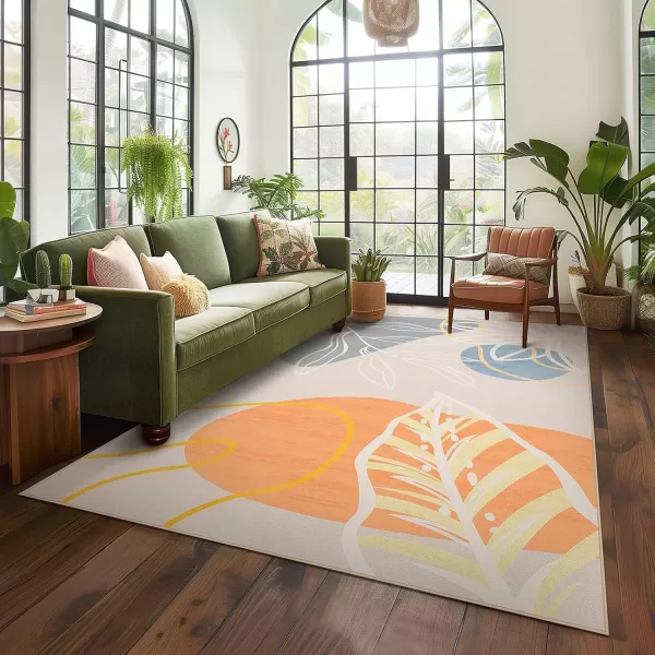 Phantoscope 8x10 Illustration Collection Area Rug Washable Living Room Rug NonSlip LowPile Abstract Plant Painting Carpet for Bedroom Dining Room Office Indoor Outdoor Printed Rug BeigeBeige