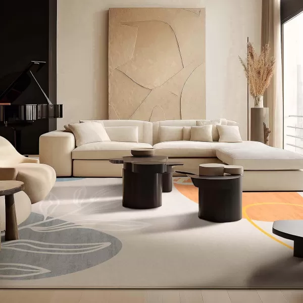 Phantoscope 8x10 Illustration Collection Area Rug Washable Living Room Rug NonSlip LowPile Abstract Plant Painting Carpet for Bedroom Dining Room Office Indoor Outdoor Printed Rug BeigeBeige