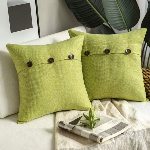 Phantoscope Farmhouse Throw Pillow Covers Triple Button Vintage Linen Solid Decorative Pillow Cover for Couch Bed and Chair Off White 18 x 18 inches 45 x 45 cm Pack of 2Yellow Green