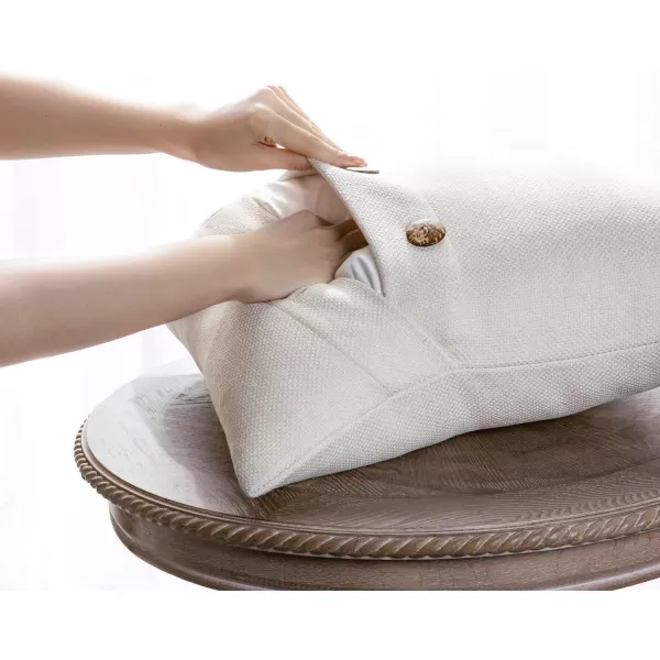 Phantoscope Farmhouse Throw Pillow Covers Triple Button Vintage Linen Solid Decorative Pillow Cover for Couch Bed and Chair Off White 18 x 18 inches 45 x 45 cm Pack of 2Offwhite