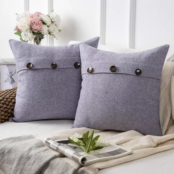 Phantoscope Farmhouse Throw Pillow Covers Triple Button Vintage Linen Solid Decorative Pillow Cover for Couch Bed and Chair Off White 18 x 18 inches 45 x 45 cm Pack of 2Light Purple