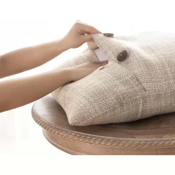 Phantoscope Farmhouse Throw Pillow Covers Triple Button Vintage Linen Solid Decorative Pillow Cover for Couch Bed and Chair Off White 18 x 18 inches 45 x 45 cm Pack of 2Beige