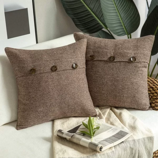 Phantoscope Farmhouse Throw Pillow Covers Triple Button Vintage Linen Solid Decorative Pillow Cover for Couch Bed and Chair Off White 18 x 18 inches 45 x 45 cm Pack of 2Coffee