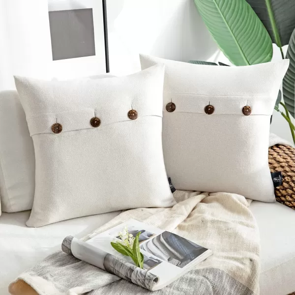Phantoscope Farmhouse Throw Pillow Covers Triple Button Vintage Linen Solid Decorative Pillow Cover for Couch Bed and Chair Off White 18 x 18 inches 45 x 45 cm Pack of 2Offwhite