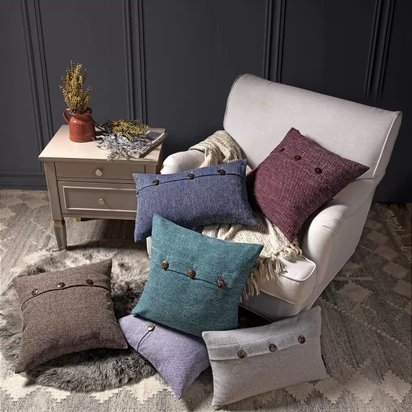 Phantoscope Farmhouse Throw Pillow Covers Triple Button Vintage Linen Solid Decorative Pillow Cover for Couch Bed and Chair Off White 18 x 18 inches 45 x 45 cm Pack of 2Light Grey