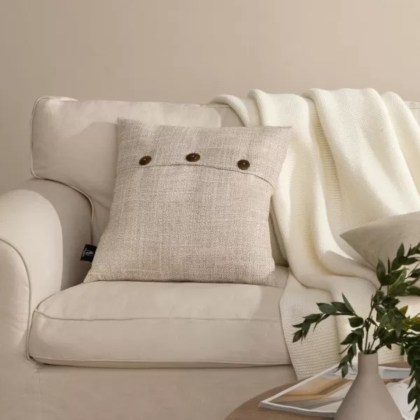 Phantoscope Farmhouse Throw Pillow Covers Triple Button Vintage Linen Solid Decorative Pillow Cover for Couch Bed and Chair Off White 18 x 18 inches 45 x 45 cm Pack of 2Beige