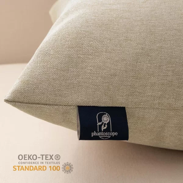 Phantoscope Farmhouse Throw Pillow Covers Triple Button Vintage Linen Solid Decorative Pillow Cover for Couch Bed and Chair Off White 18 x 18 inches 45 x 45 cm Pack of 2Light Beige