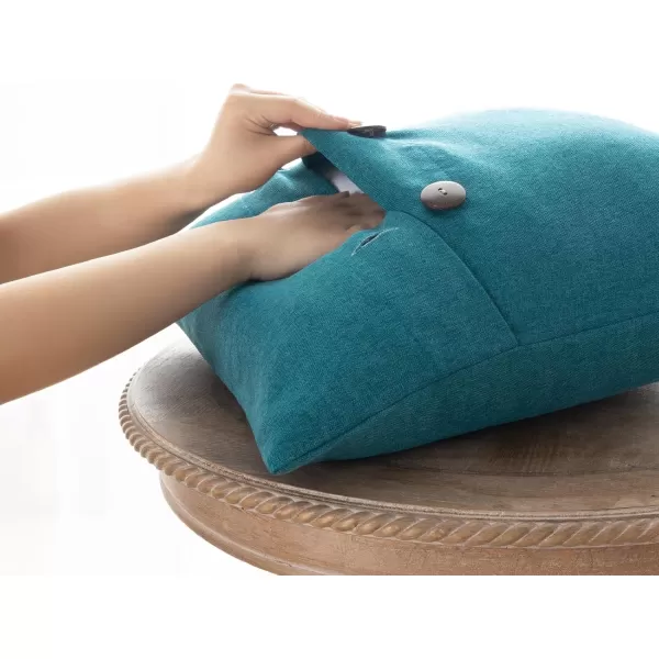 Phantoscope Farmhouse Throw Pillow Covers Triple Button Vintage Linen Solid Decorative Pillow Cover for Couch Bed and Chair Off White 18 x 18 inches 45 x 45 cm Pack of 2Blue