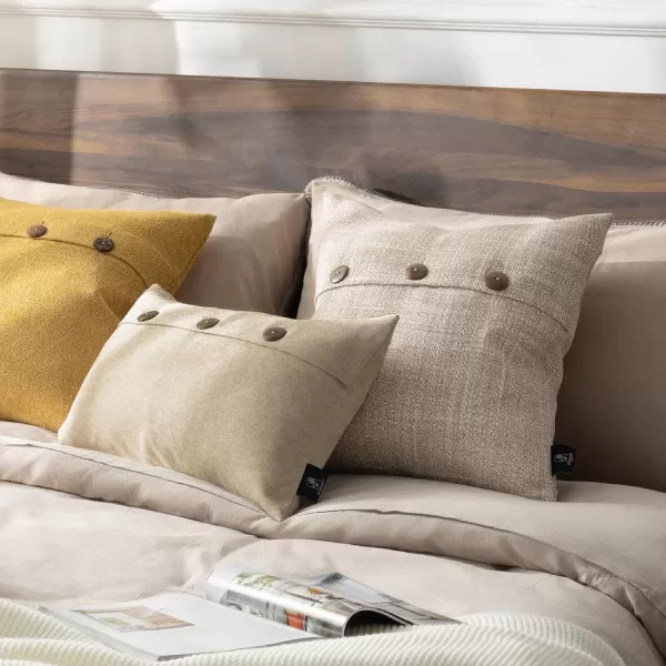 Phantoscope Farmhouse Throw Pillow Covers Triple Button Vintage Linen Solid Decorative Pillow Cover for Couch Bed and Chair Off White 18 x 18 inches 45 x 45 cm Pack of 2Beige
