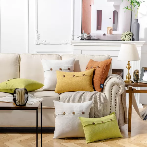 Phantoscope Farmhouse Throw Pillow Covers Triple Button Vintage Linen Solid Decorative Pillow Cover for Couch Bed and Chair Off White 18 x 18 inches 45 x 45 cm Pack of 2Yellow