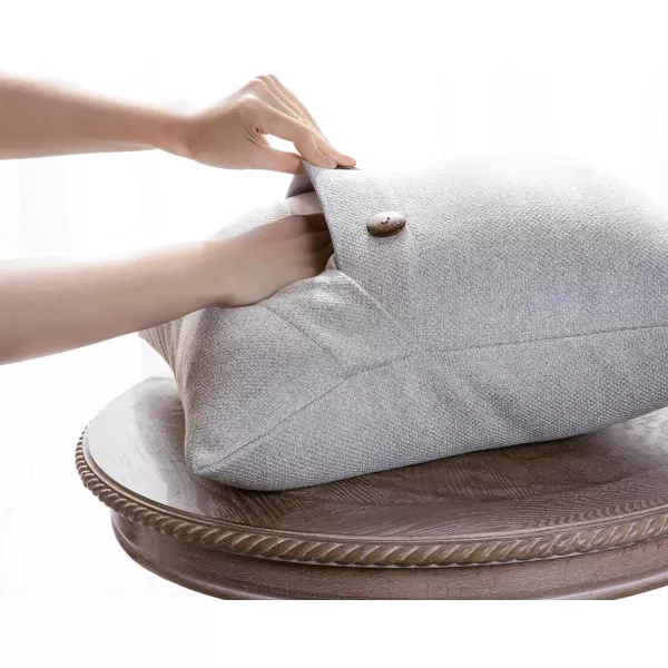 Phantoscope Farmhouse Throw Pillow Covers Triple Button Vintage Linen Solid Decorative Pillow Cover for Couch Bed and Chair Off White 18 x 18 inches 45 x 45 cm Pack of 2Light Grey