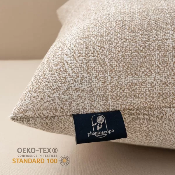 Phantoscope Farmhouse Throw Pillow Covers Triple Button Vintage Linen Solid Decorative Pillow Cover for Couch Bed and Chair Off White 18 x 18 inches 45 x 45 cm Pack of 2Beige