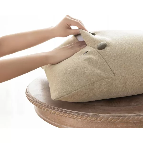 Phantoscope Farmhouse Throw Pillow Covers Triple Button Vintage Linen Solid Decorative Pillow Cover for Couch Bed and Chair Off White 18 x 18 inches 45 x 45 cm Pack of 2Light Beige