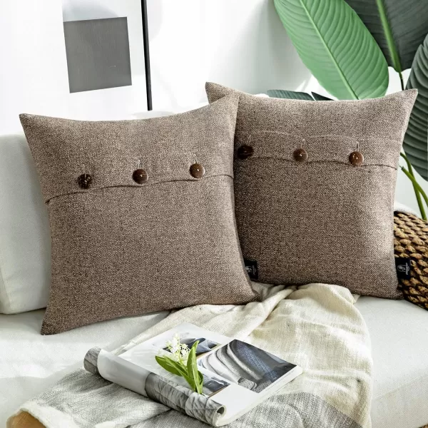 Phantoscope Farmhouse Throw Pillow Covers Triple Button Vintage Linen Solid Decorative Pillow Cover for Couch Bed and Chair Off White 18 x 18 inches 45 x 45 cm Pack of 2Coffee