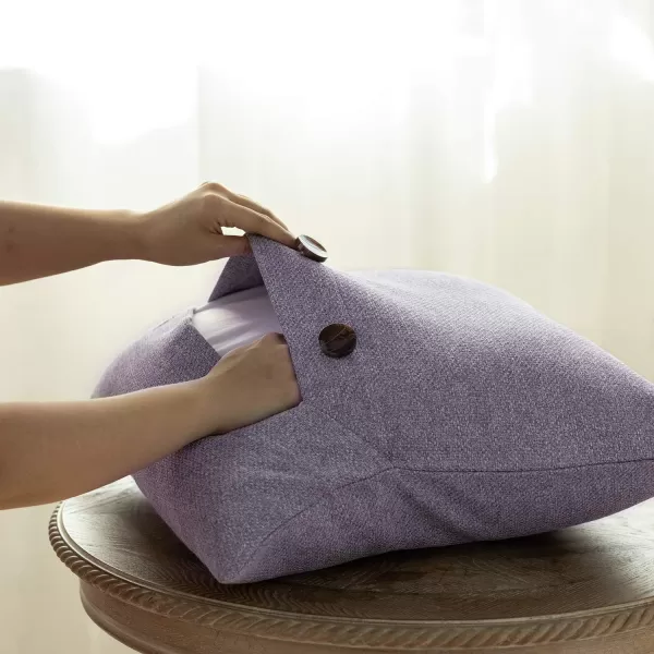 Phantoscope Farmhouse Throw Pillow Covers Triple Button Vintage Linen Solid Decorative Pillow Cover for Couch Bed and Chair Off White 18 x 18 inches 45 x 45 cm Pack of 2Light Purple