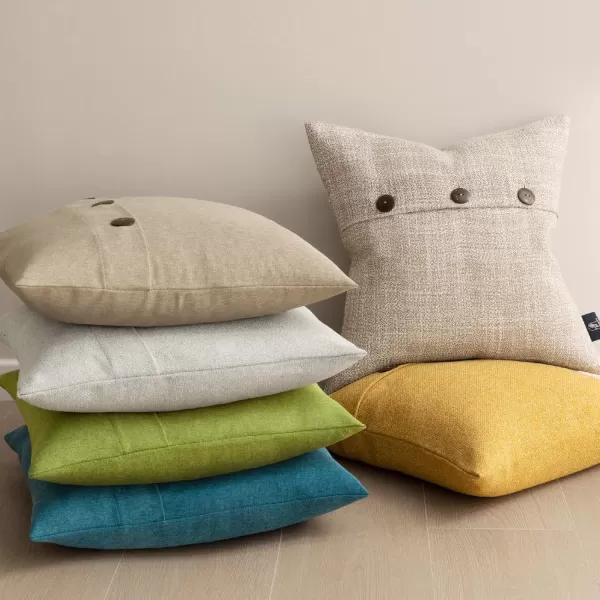 Phantoscope Farmhouse Throw Pillow Covers Triple Button Vintage Linen Solid Decorative Pillow Cover for Couch Bed and Chair Off White 18 x 18 inches 45 x 45 cm Pack of 2Blue