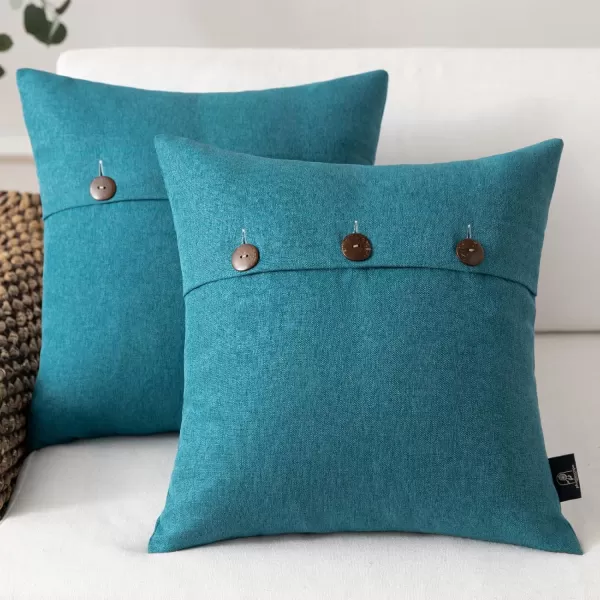 Phantoscope Farmhouse Throw Pillow Covers Triple Button Vintage Linen Solid Decorative Pillow Cover for Couch Bed and Chair Off White 18 x 18 inches 45 x 45 cm Pack of 2Blue