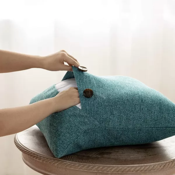 Phantoscope Farmhouse Throw Pillow Covers Triple Button Vintage Linen Solid Decorative Pillow Cover for Couch Bed and Chair Off White 18 x 18 inches 45 x 45 cm Pack of 2Lake Blue