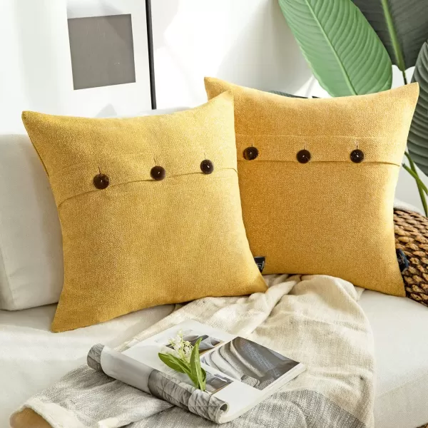 Phantoscope Farmhouse Throw Pillow Covers Triple Button Vintage Linen Solid Decorative Pillow Cover for Couch Bed and Chair Off White 18 x 18 inches 45 x 45 cm Pack of 2Yellow