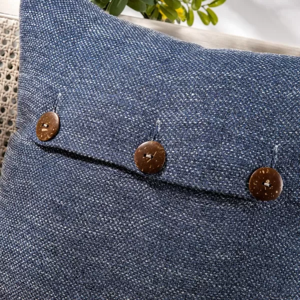 Phantoscope Farmhouse Throw Pillow Covers Triple Button Vintage Linen Solid Decorative Pillow Cover for Couch Bed and Chair Off White 18 x 18 inches 45 x 45 cm Pack of 2Navy Blue